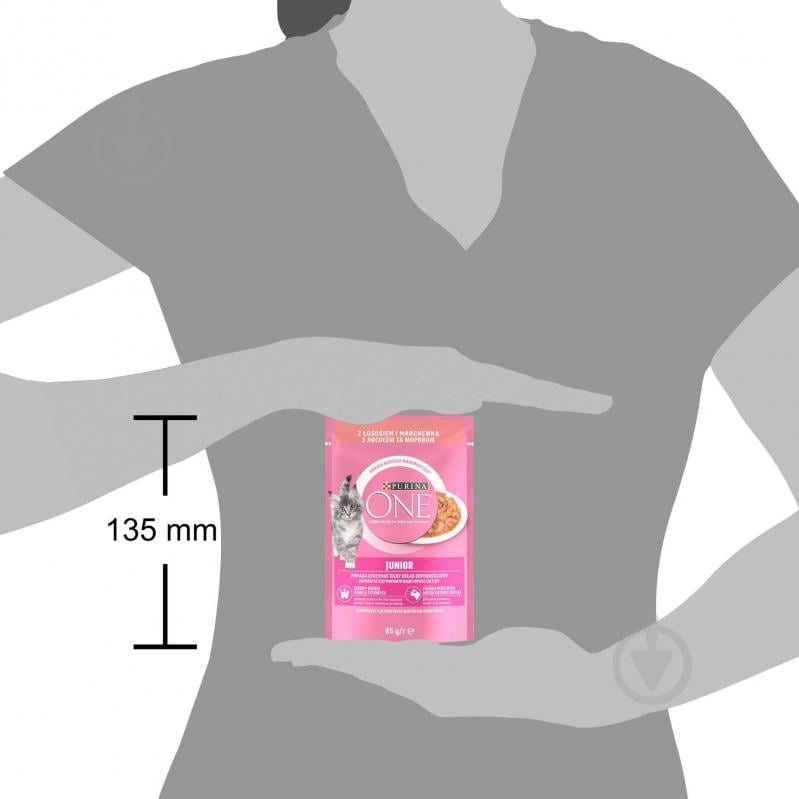 Корм вологий для котів ONE by Purina Junior шматочки в соусі з лососем та морквою 85 г - фото 2 Корм вологий для котів ONE by Purina Junior шматочки в соусі з лососем та морквою 85 г - фото 2
