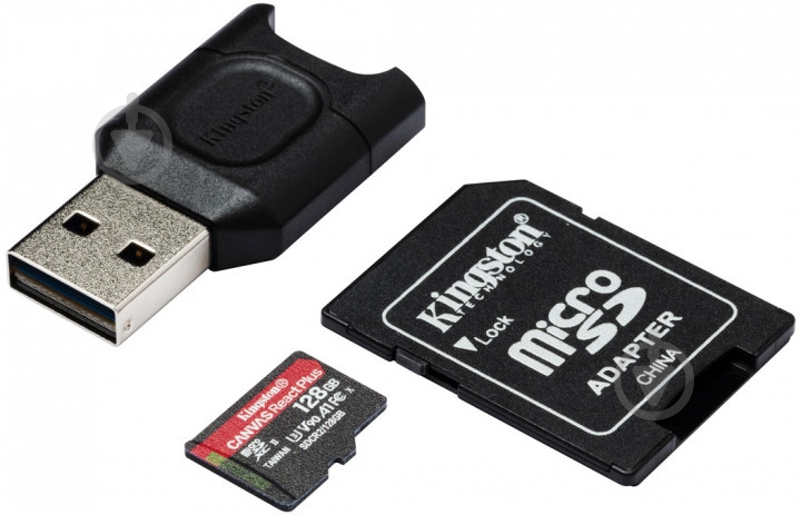 Карта пам'яті Kingston microSDXC 128 ГБ UHS-II Class 3 (U3) (MLPMR2/128GB) React Plus + MLPM Reader REACT Plus SDCR2 W/AD - фото 2