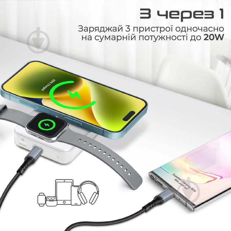 Повербанк Promate 10000 mAh white (powermag-trio.white) УМБ Promate PowerMag-Trio 10000 mAh, MagSafe, USB-C PD White (powermag-trio.white) - фото 3