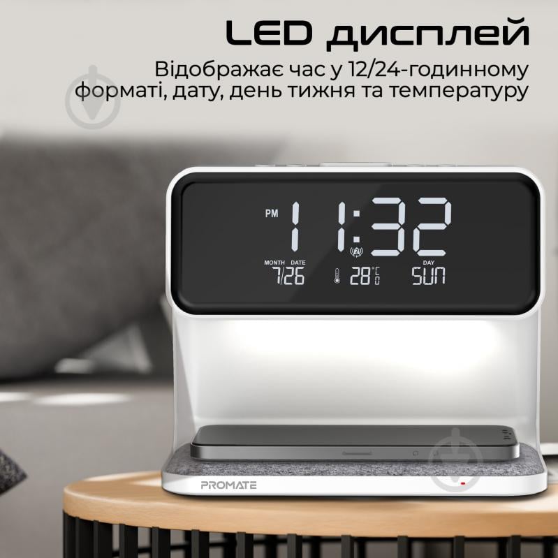 Зарядное устройство Promate Lumix-15W с беспроводной зарядкой LED White - фото 3