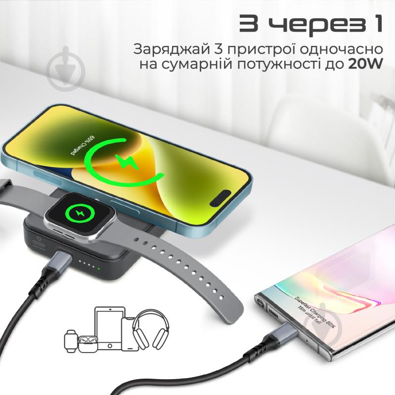 Повербанк Promate 10000 mAh black (powermag-trio.black) УМБ Promate PowerMag-Trio 10000 mAh, MagSafe, USB-C PD Black (powermag-trio.black) - фото 3