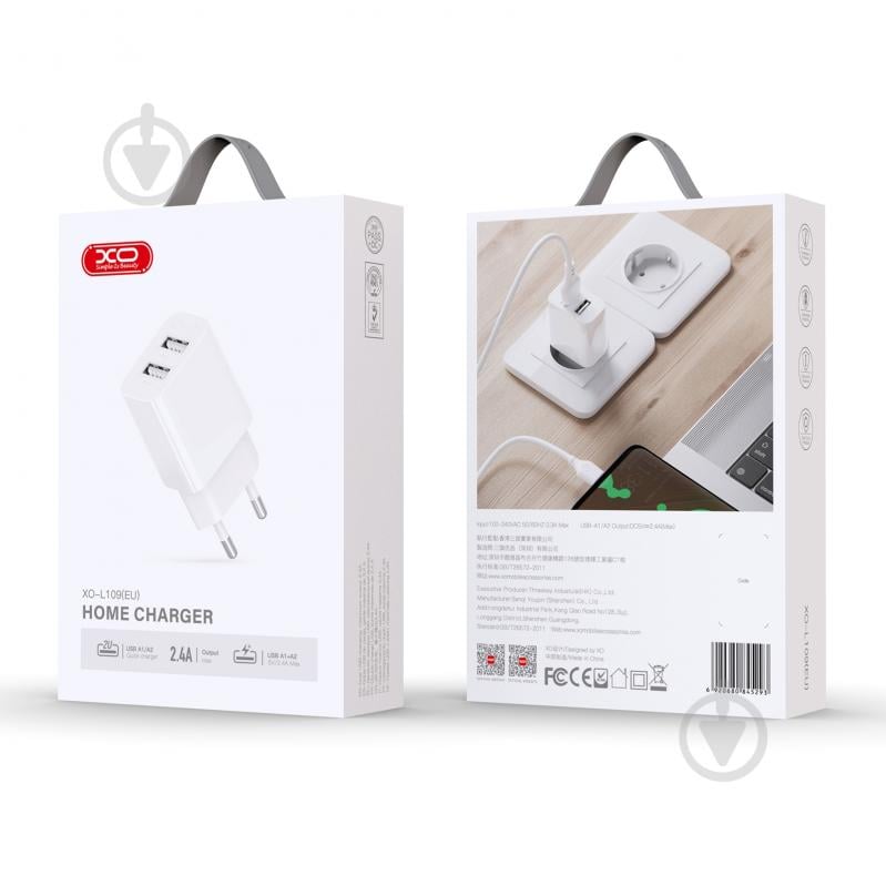 Мережевий зарядний пристрій Xo L109 12W 2хUSB-A - фото 3
