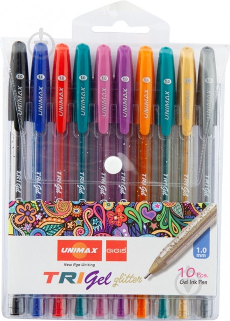 Набор ручек гелевых Unimax Trigel Glitter 10 шт (UX-142) - фото 1 Набор ручек гелевых Unimax Trigel Glitter 10 шт (UX-142) - фото 1