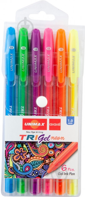 Набор ручек гелевых Unimax Trigel Neon 6 шт (UX-143) - фото 1