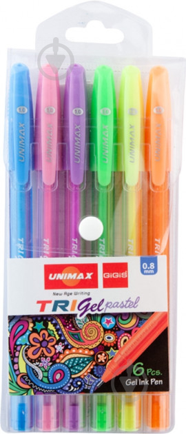 Набор ручек гелевых Unimax Trigel Pastel 6 шт (UX-144) - фото 1