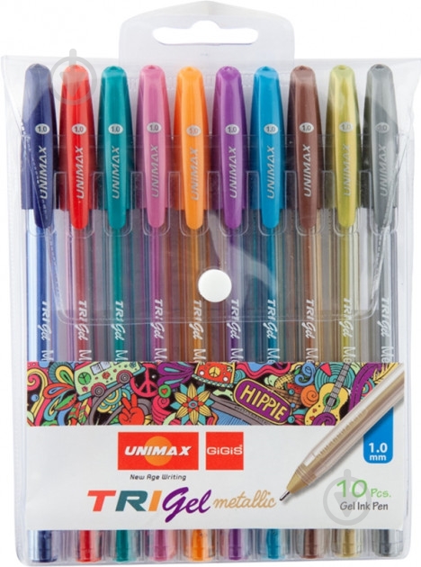 Набор ручек гелевых Unimax Trigel Metallic 10 шт (UX-141) - фото 1 Набор ручек гелевых Unimax Trigel Metallic 10 шт (UX-141) - фото 1
