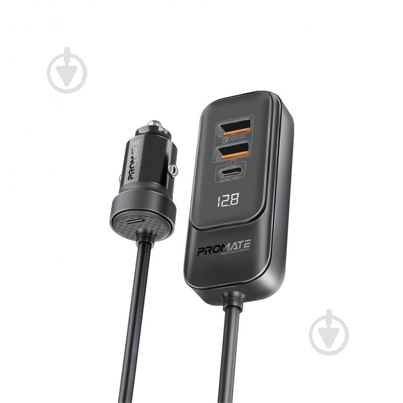 Автомобільний зарядний пристрій Promate GearHub-120W 2xUSB-C, 2xUSB-A Black (gearhub-120w.black) - фото 1