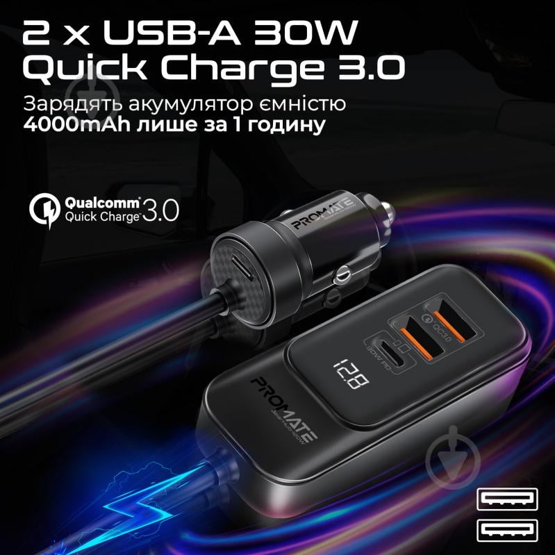 Автомобільний зарядний пристрій Promate GearHub-120W 2xUSB-C, 2xUSB-A Black (gearhub-120w.black) - фото 4