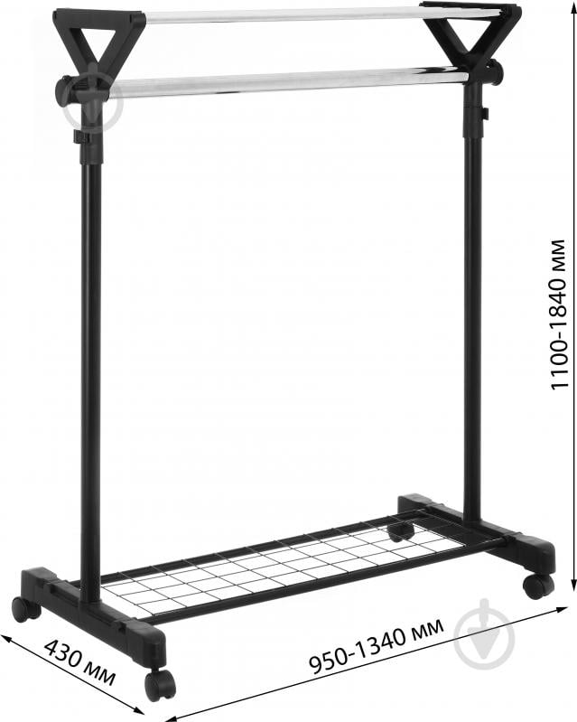 Держатель для одежды PROзапас 950х1340х430х1100 (1840) мм одинарный передвижной с нижней полкой черный - фото 11