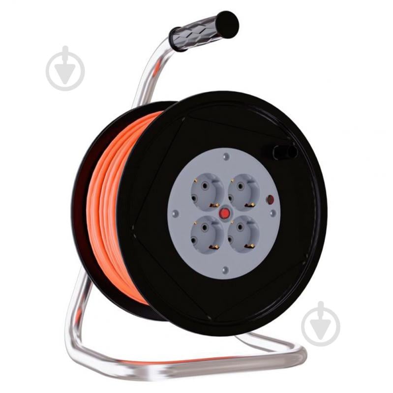 Подовжувач на котушці Neomax із заземленням 4 гн. чорний із помаранчевим 20 м NX611420 - фото 1