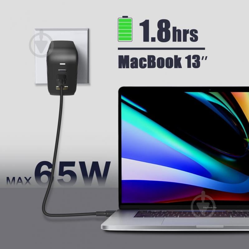 Зарядний пристрій OneLounge 1Power 66W 2xUSB-C + USB-A для iPhone | MacBook | ноутбука - фото 6