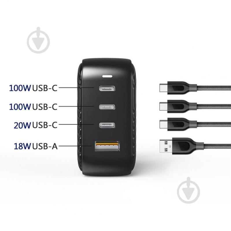 Зарядний пристрій OneLounge 1Power GaN 100W 3xUSB-C + USB-A для MacBook | iPhone | iPad - фото 2