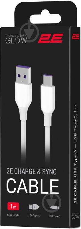 Кабель 2E USB-A - USB-C Glow 1 м white (2E-CCAC-WH) - фото 4