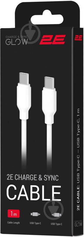 Кабель 2E USB-C — USB-C Glow 60W 1 м белый (2E-CCCC-WH) - фото 4 Кабель 2E USB-C — USB-C Glow 60W 1 м белый (2E-CCCC-WH) - фото 4