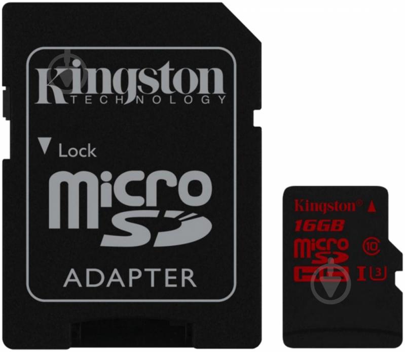 Карта памяти Kingston microSDHC 16GB + SD adapter (SDCA3/16GB) - фото 1