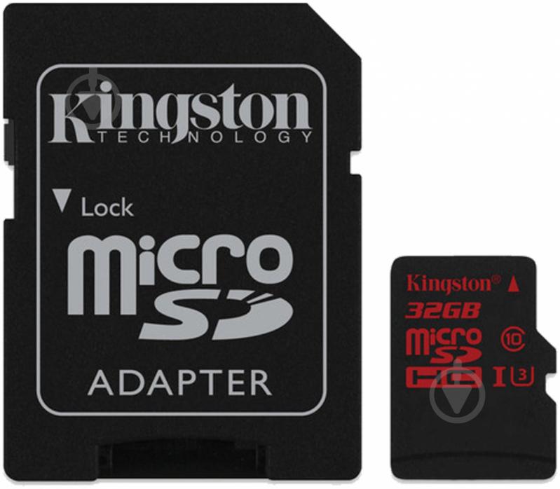 Карта пам'яті Kingston microSDHC 32GB Class 10 UHS-I U3 R90/W80MB/s + SD adapter 4K Video (SDCA3/32GB) - фото 1