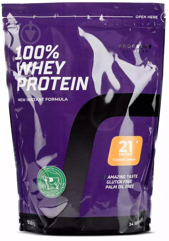 Протеїн Progress Nutrition SS24 100% Whey Protein New Instant Formula (ВИТ-183934) печиво та вершки 920 г - фото 1