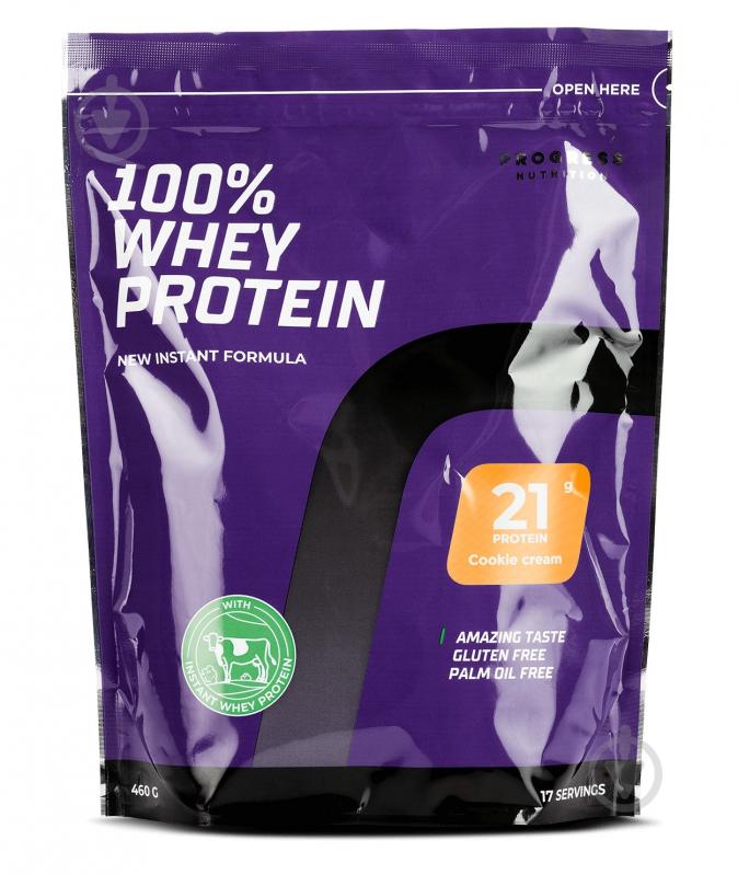 Протеин Progress Nutrition 100% Whey Protein печенье и сливки 460 г - фото 1