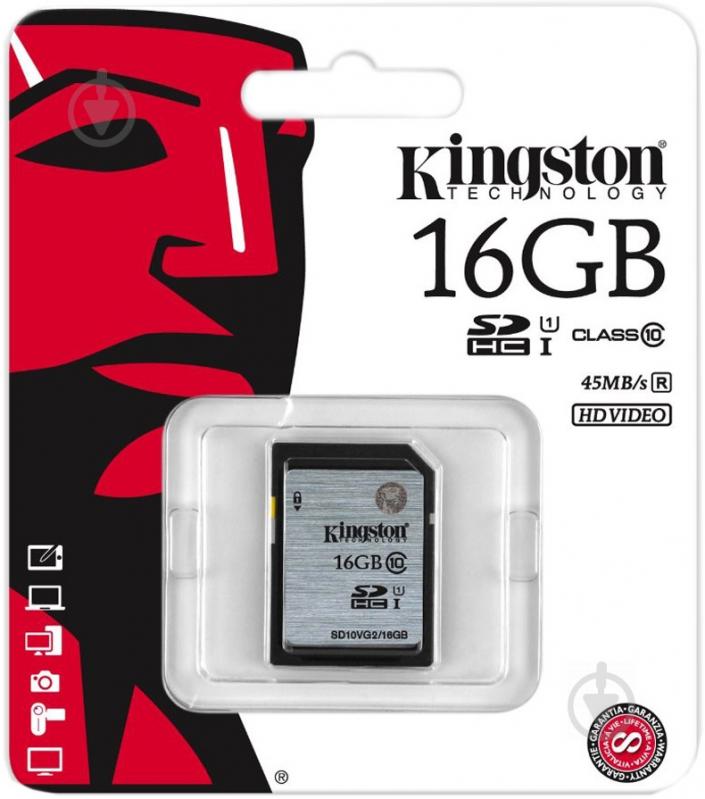 Карта пам'яті Kingston SDHC 16GB CLASS 10 UHS-I (SD10VG2/16GB) - фото 2