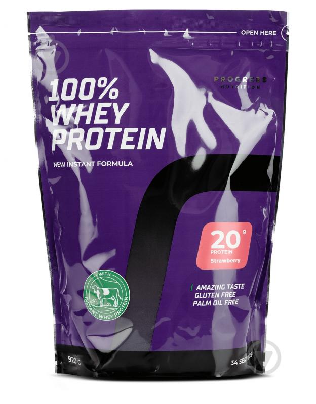 Протеин Progress Nutrition 100% Whey Protein клубника 920 г - фото 1