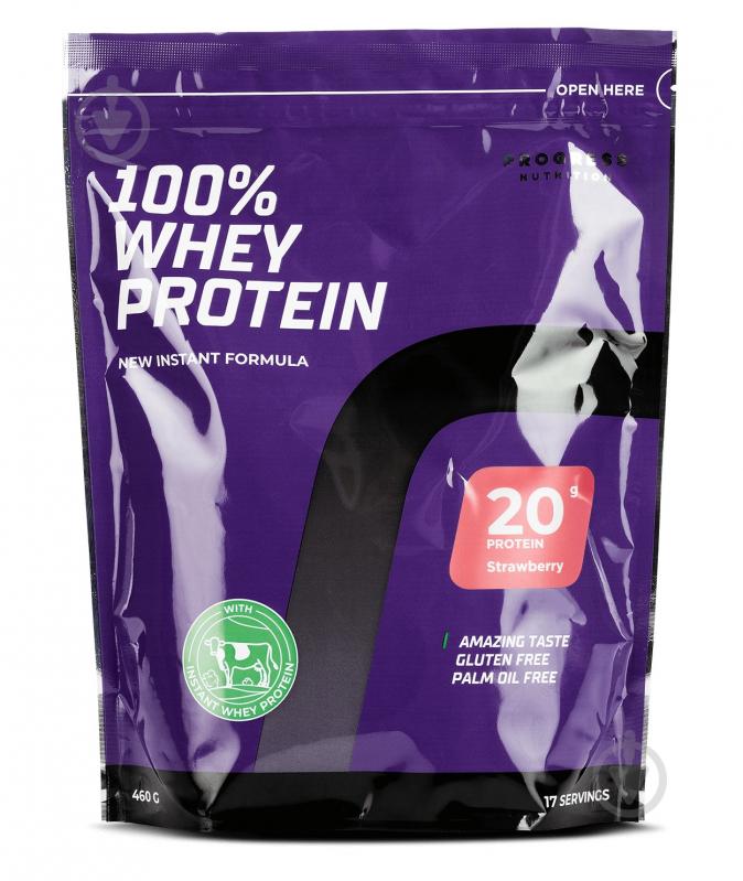 Протеин Progress Nutrition 100% Whey Protein клубника 460 г - фото 1