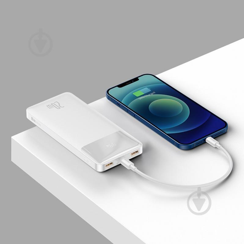 Повербанк BASEUS Bipow PD 20W USB-C 2xUSB QC 3.0 10000 mAh white (PPDML-L02) - фото 7