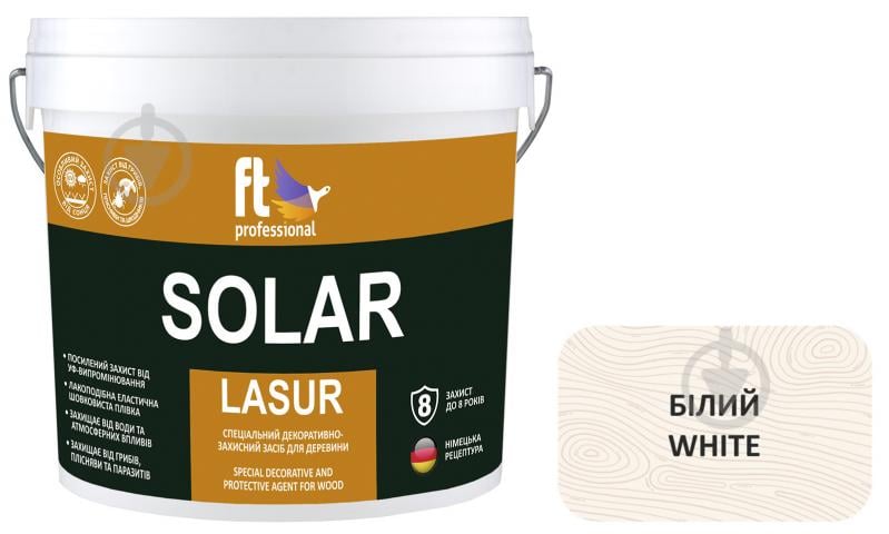 Защитное средство FT Professional SOLAR LASUR белый шелковистый мат 10 л - фото 1