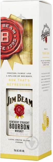 Бурбон Jim Beam White Kentucky Staright Bourbon Whiskey+склянка хайболл 0,7 л - фото 1
