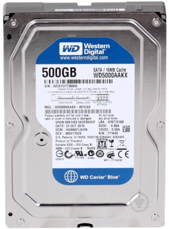 Жесткий диск Western Digital 500 ГБ 3,5" SATA III (WD5000AAKX) - фото 1