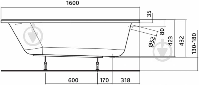 Ванна акрилова Kolo Opal Plus XWP1360000N 160х70 см без ніжок - фото 3