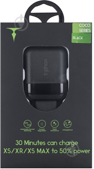 Зарядное устройство T-PHOX Coco 18Вт 1 х USB Type-C PD + 1 х USB QC3.0 Black - фото 6