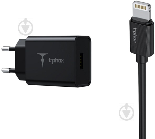 Зарядний пристрій T-PHOX Mini 12W 2.4A + Lightning cable 1.2 м Black (Mini(B)+Lightning) - фото 2