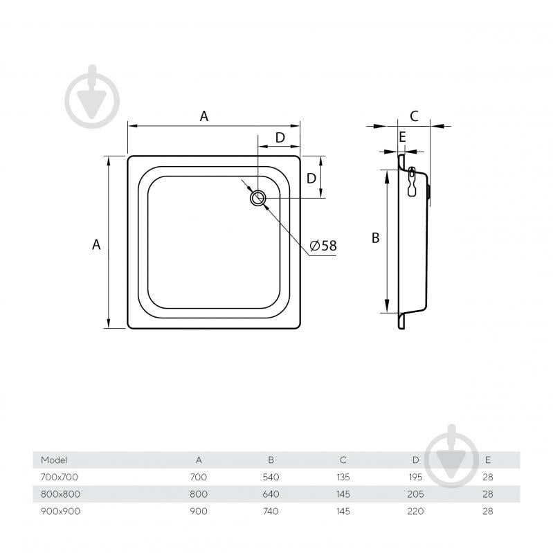 Поддон стальной Koller Pool Aquart 80x80 квадратный - фото 4