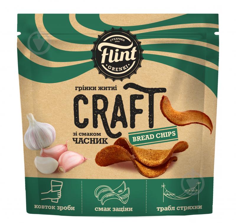 Гренки Flint ржано-пшеничные волнистые Чеснок Craft Bread chips 90 г - фото 1