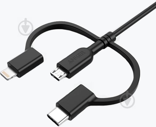 Кабель Anker USB – Apple Lightning 0,9 м Black (A8436H11) V3 PowerLine II 3-in-1 charging cable - фото 2