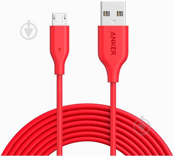 Кабель Anker microUSВ 3 м Red (A8134H91) POWERLINE V3 - фото 1