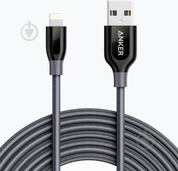 Кабель Anker USB – Apple Lightning 3 м Grey (A8123HA1) Powerline plus V2 - фото 1