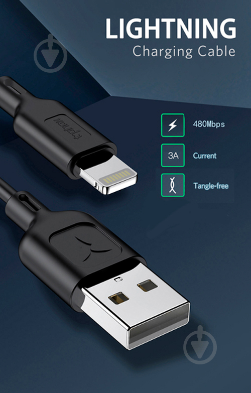 Кабель T-PHOX Lightning – USB 1,2 м черный (T-L829 Black) - фото 7