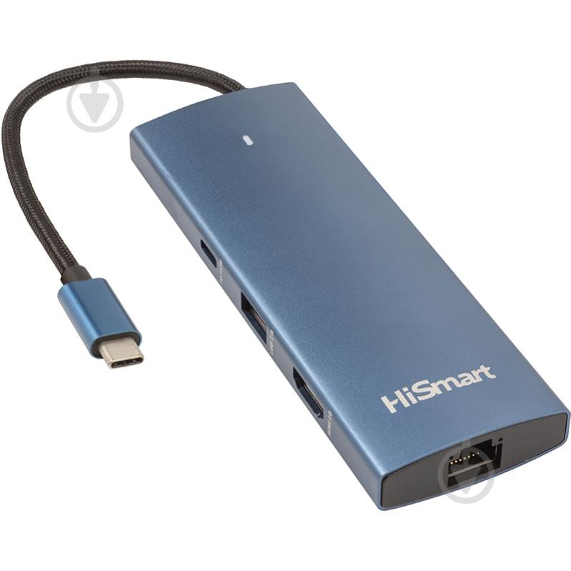 USB-хаб HiSmart HDMI + 2хUSB 3.0 + PD 100W + USB 2.0 + SD/TF 3.0 + LAN RJ45 - фото 1