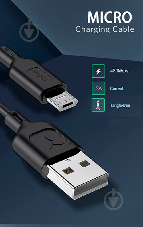 Кабель T-PHOX USB – microUSB 1,2 м чорний (T-M829 Black) - фото 10