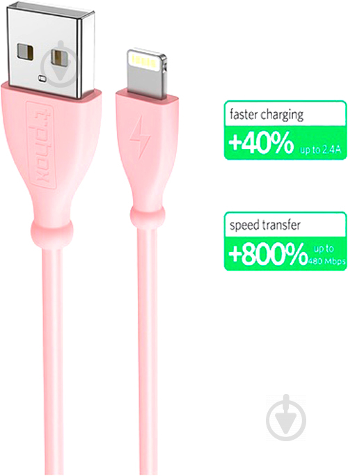 Кабель T-PHOX Lightning – USB 1 м розовый (T-L817 Pink) - фото 7