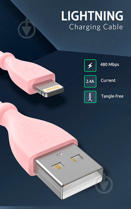 Кабель T-PHOX Lightning – USB 1 м рожевий (T-L817 Pink) - фото 11