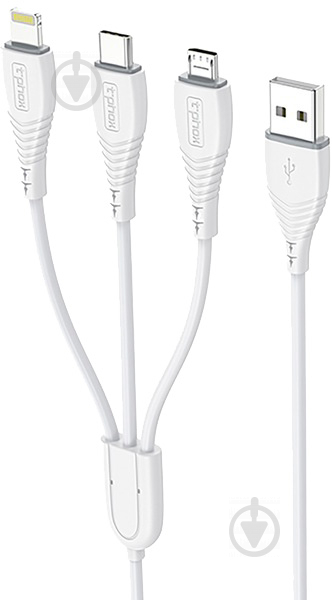 Кабель T-PHOX microUSВLightning – USBUSB Type-C 1,2 м белый (T-F831 White) PLUS 3 - 3IN1 - фото 3