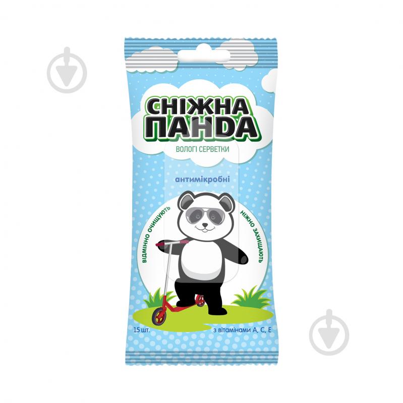 Детские влажные салфетки Сніжна Панда антимикробные с витаминами А, С, Е 15 шт. - фото 2