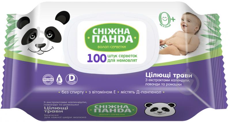 Детские влажные салфетки Сніжна Панда с ароматом целебных трав 100 шт. - фото 2