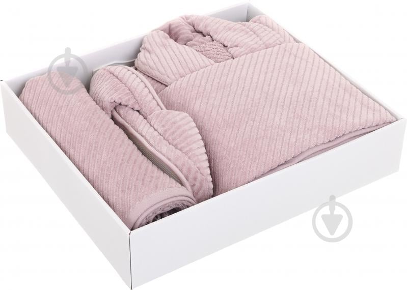 Набор полотенец ABC с халатом и домашней обувью р. L розовый - фото 1 Набор полотенец ABC с халатом и домашней обувью р. L розовый - фото 1