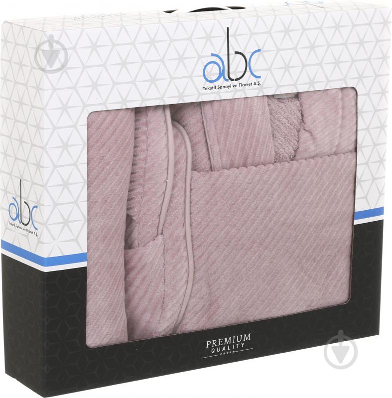 Набор полотенец ABC с халатом и домашней обувью р. L розовый - фото 14 Набор полотенец ABC с халатом и домашней обувью р. L розовый - фото 14