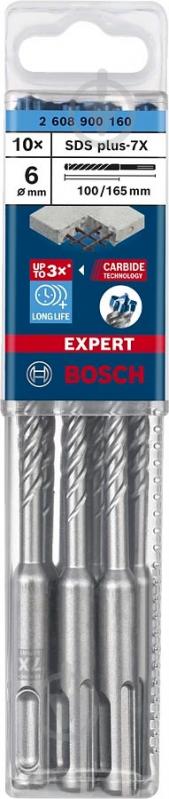 Набор буров Bosch 7X Expert SDS-plus 6x100 мм 165 мм 10 шт. 2608900160 - фото 2