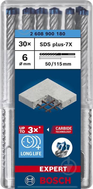 Набор буров Bosch Expert SDS-plus 6x50 мм 115 мм 30 шт. 2608900180 - фото 2