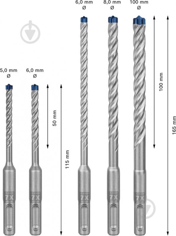 Набор буров Bosch Expert SDS-plus 5x50 мм 115 мм 5 шт. 2608900197 - фото 7